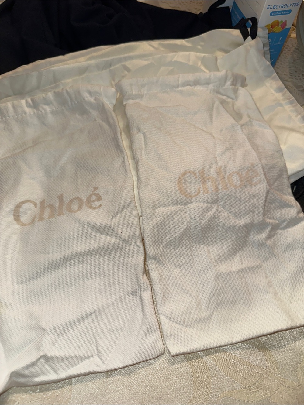 2 Chloe Drawstring Dust Bag Shoe Handbag Bag 8"x14" Cream (Set of 2)